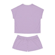 Cozy Women's Short Pajama Set in Purple Herringbone Pattern