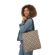 Stylish Plaid Canvas Tote Bag with 5-Color Straps