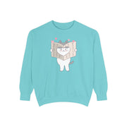 Cute Cat Reading Sweatshirt - Unisex Garment-Dyed Casual Wear