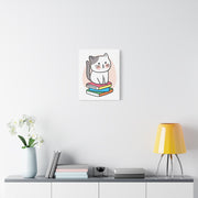 Cute Cat on Books Canvas Print – Whimsical Wall Art for Cat Lovers