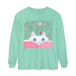 Cute Cat Reading Long Sleeve T-Shirt - Perfect for Cat Lovers