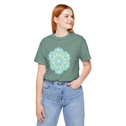 Zen Floral Mandala Unisex Jersey Tee - Soft Green Relaxed Fit Shirt