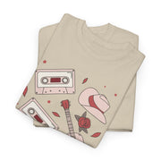Retro Music Vibe Unisex Heavy Cotton Tee with Cassette and Guitar Design