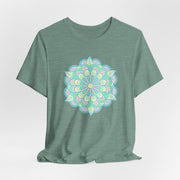 Zen Floral Mandala Unisex Jersey Tee - Soft Green Relaxed Fit Shirt