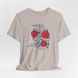 Snake and Roses Unisex Jersey Tee - Stylish Graphic Tee for Nature Lovers