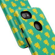 Floral Tough Google Pixel Phone Case - Vibrant Yellow Flowers on Green Background